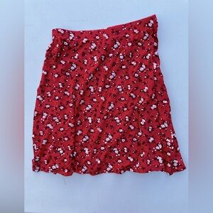 Floral Print Mini Skirt in Red with White Flowers. Never been worn!!